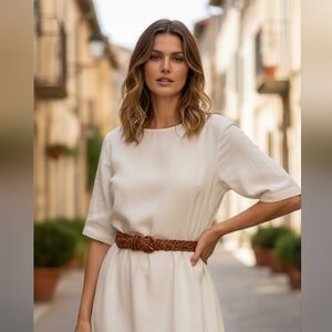 Talbots Leather Woven Belt Chaps Rounded Buckle Size S